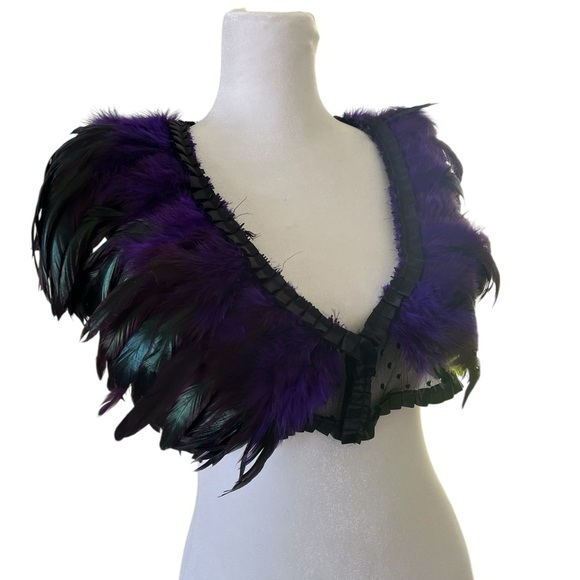 SERIOUS LOS ANGELES Y2K City of Rockers Cropped Feather and Mesh Bolero Topper - Picture 5 of 14